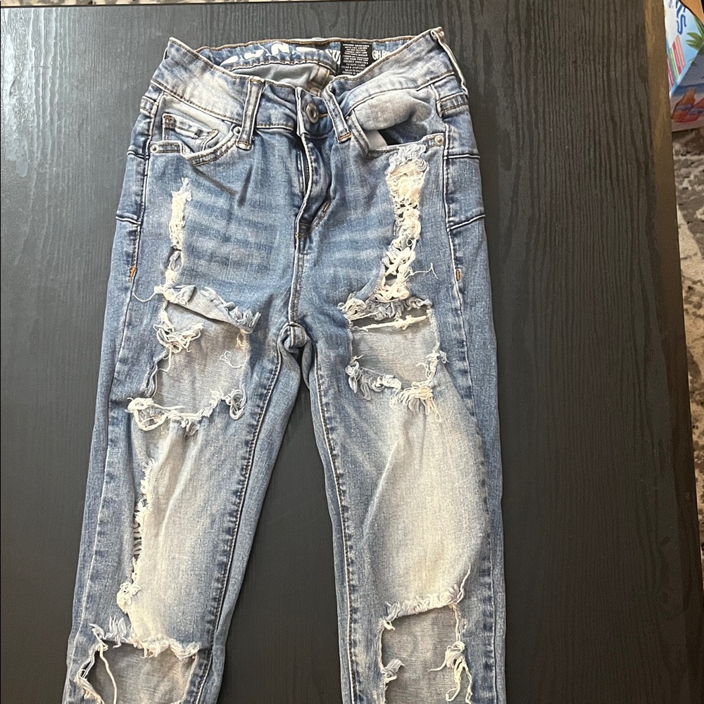 Trendy Distressed Light Blue Jeans